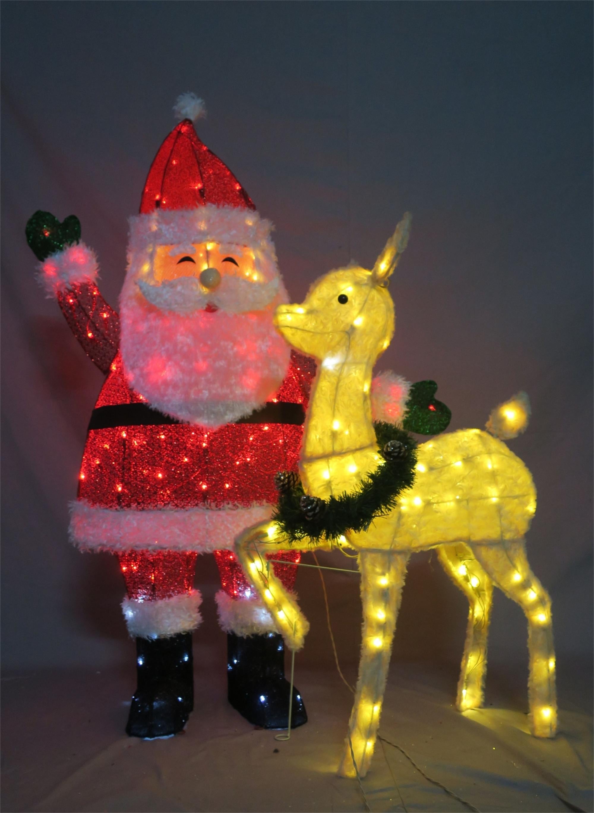 46/36-inch 175-light (105+70) rose velvet Santa holding reindeer decoration