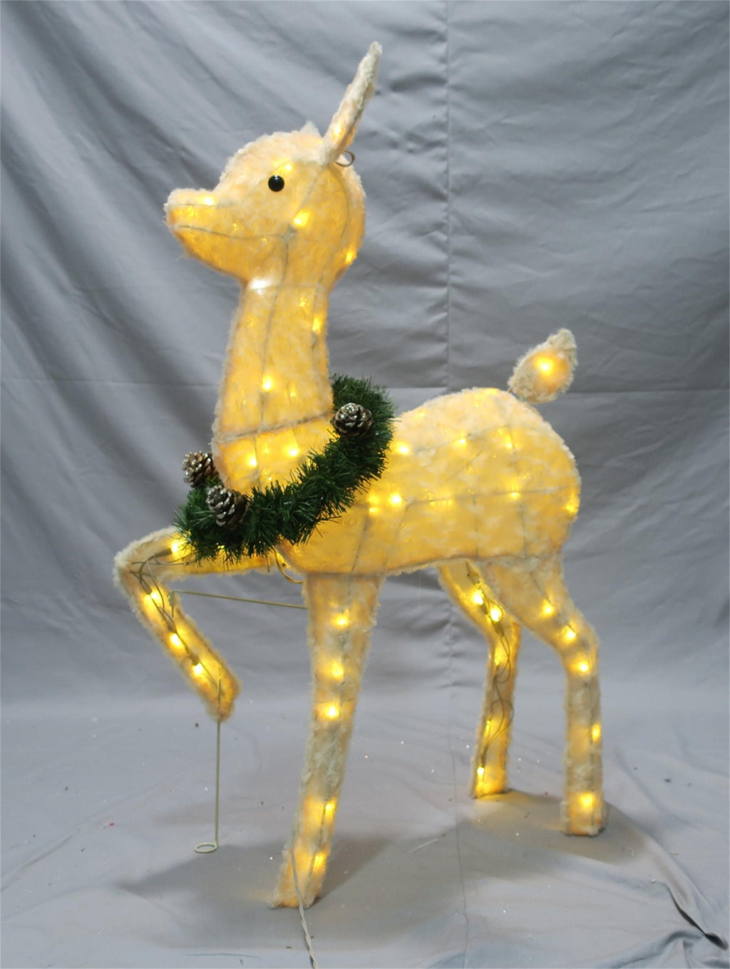 46/36-inch 175-light (105+70) rose velvet Santa holding reindeer decoration