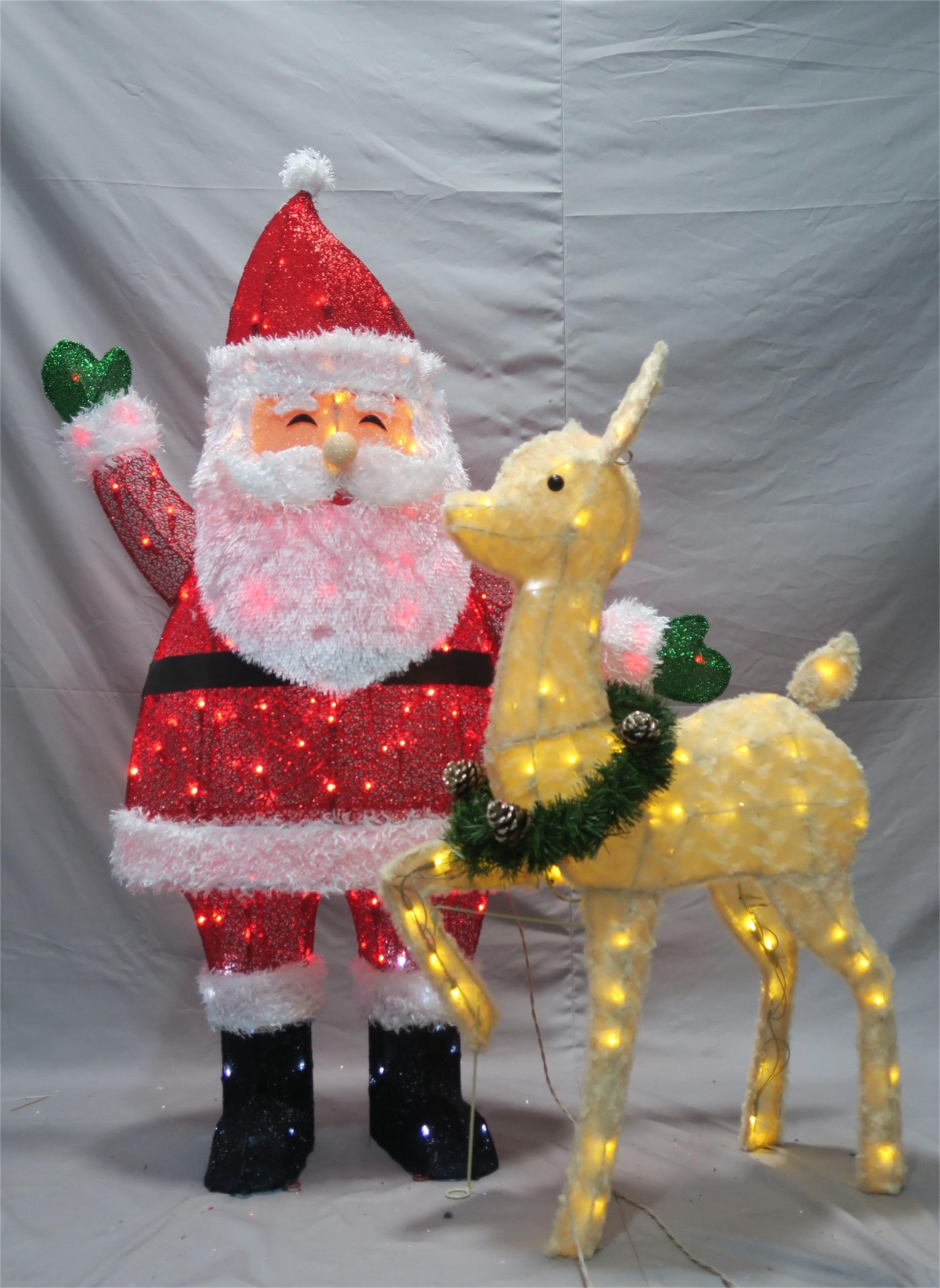 46/36-inch 175-light (105+70) rose velvet Santa holding reindeer decoration