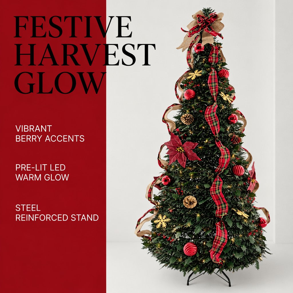 Wholesale Pre-Lit Pre-Decorated Christmas Tree with Warm LED Glow Berry Accents Plaid Ribbon Steel Reinforced Stand Holiday Decor