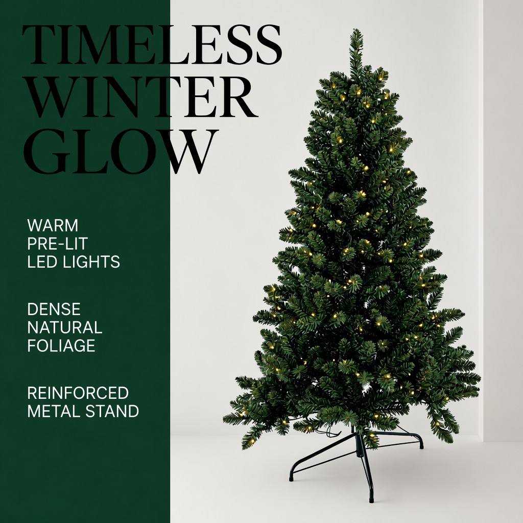 Wholesale Pre-Lit Artificial Spruce Christmas Tree Warm LED Lights Dense Natural Foliage Reinforced Metal Stand Holiday Decor