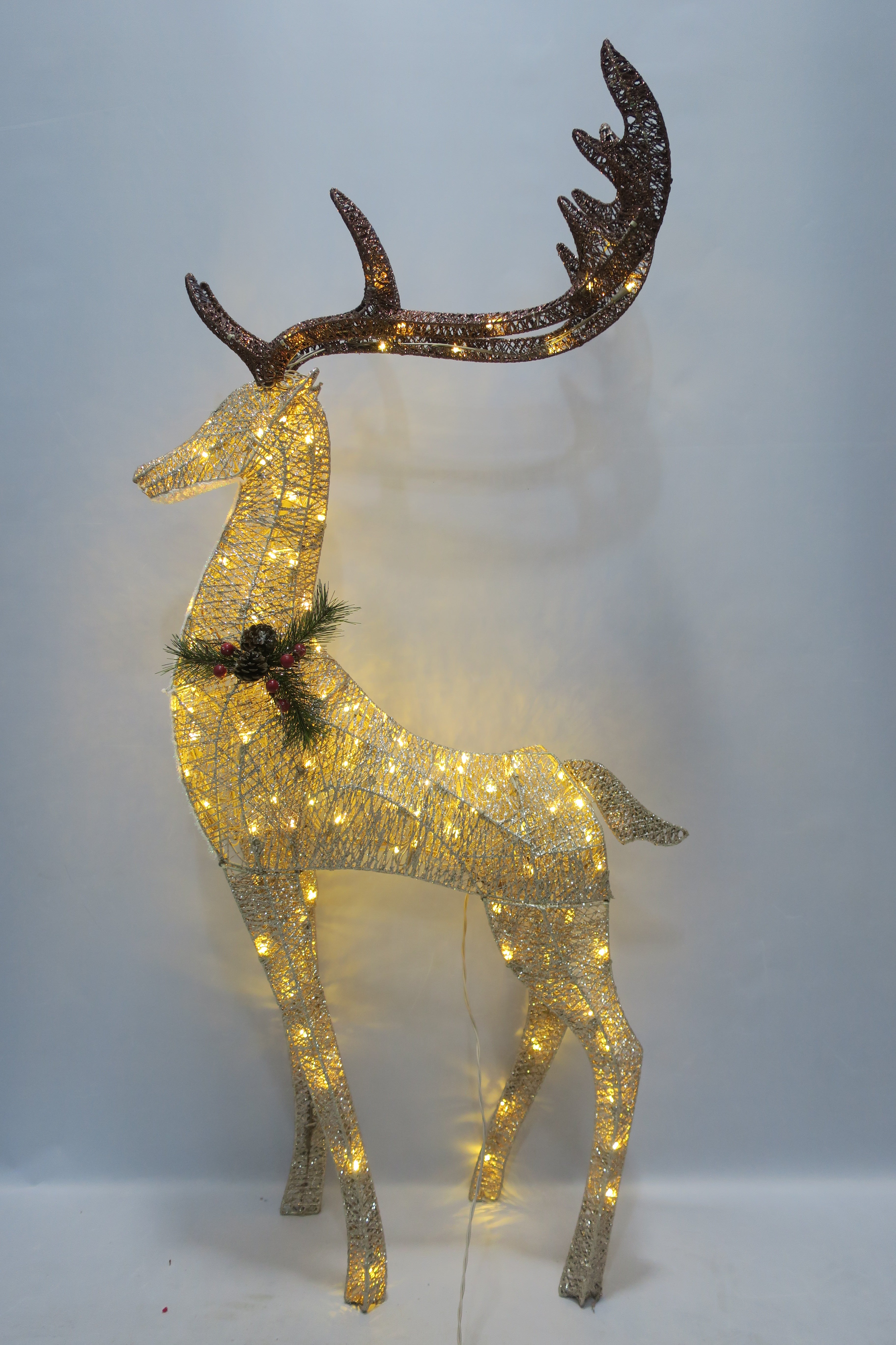 55-inch 120-Light Cotton-Wrapped Standing Reindeer Light