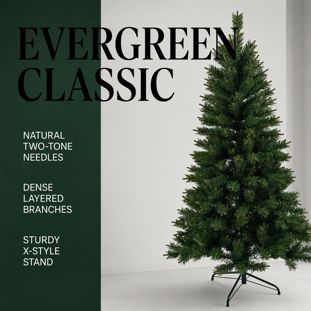Classic Green Artificial Fir Christmas Tree Unlit Realistic Pine Needles Sturdy Metal Stand Indoor Christmas Holiday Decoration