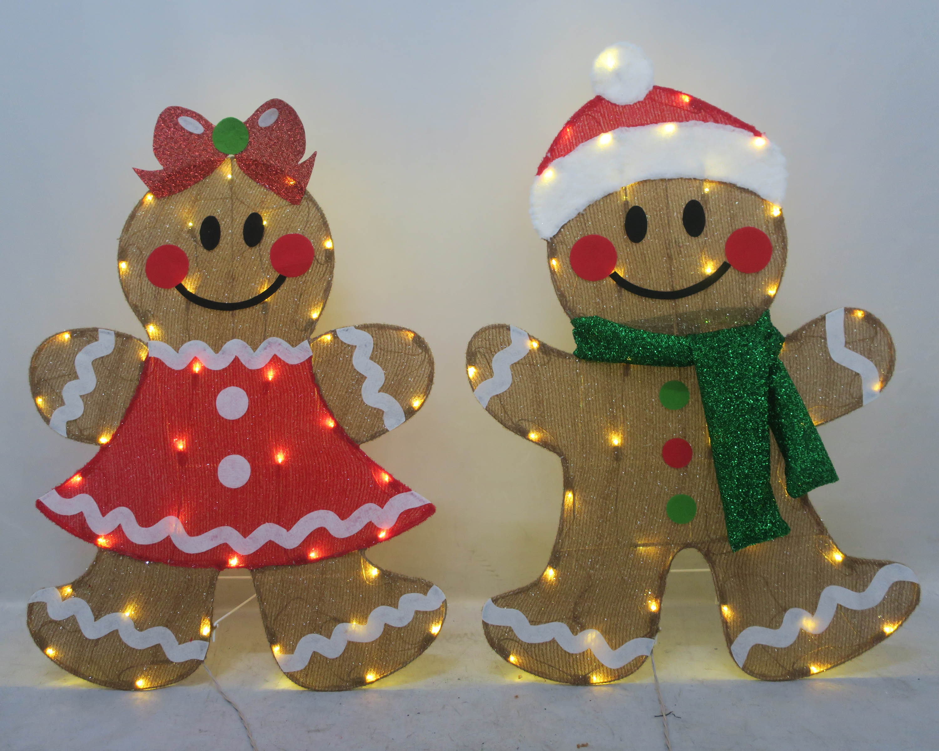 35 & 33 Inch Gingerbread Man Set with Mongolian Short Onion Cloth；LED50+50lights