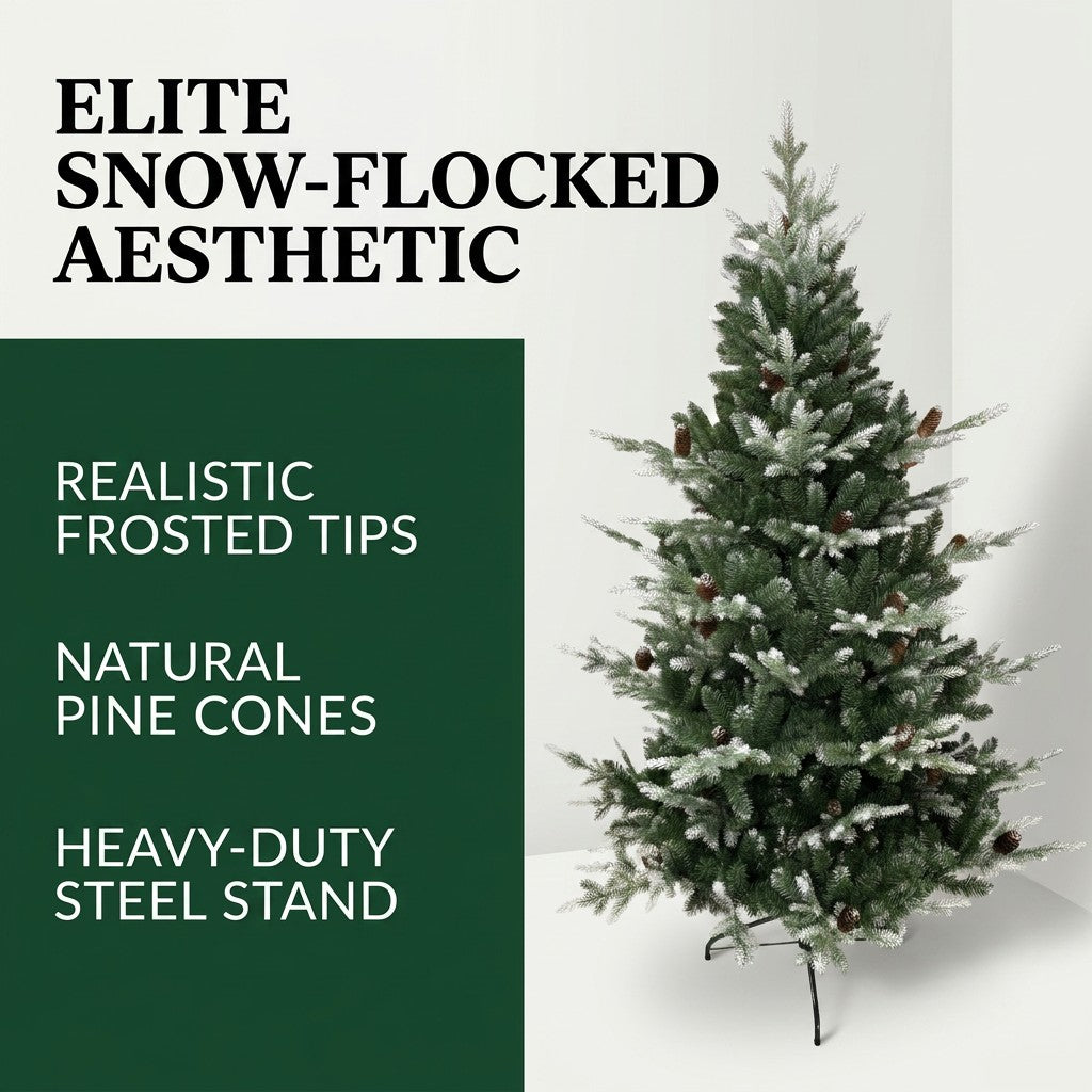 Factory Direct Frosted Flocked Fir Tree with Pinecones Realistic Snow Dusted Tips Undecorated Christmas Spruce Branches for DIY Decor