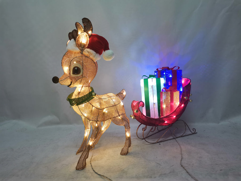 28/18 inch two sizes available, 65-light fabric deer cart decorative light