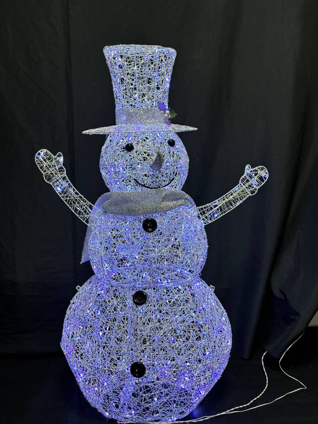 51-Inch Lighted Snowman Decoration with Twisted Iridescent Texture | 240 Warm White LED String Lights | Flexible Head & Arms