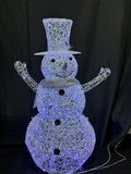 51-Inch Lighted Snowman Decoration with Twisted Iridescent Texture | 240 Warm White LED String Lights | Flexible Head & Arms