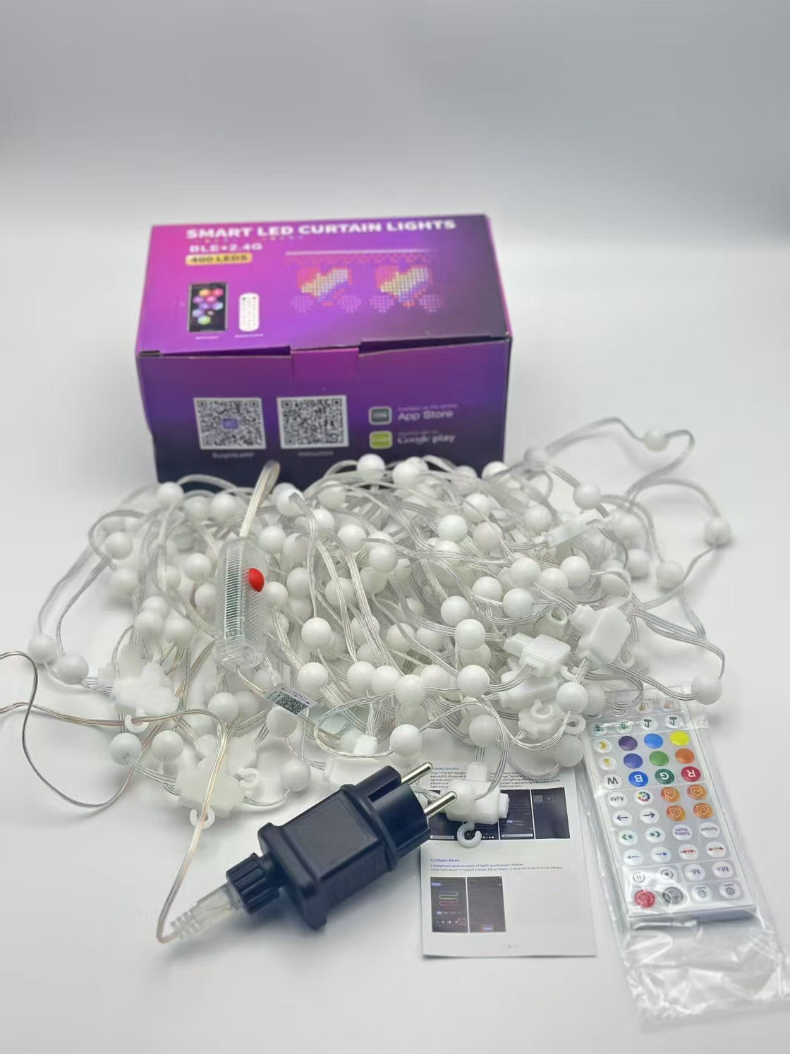 5V Milky White Globe Curtain Lights, 400 LEDs RGB + Surplife LED Control