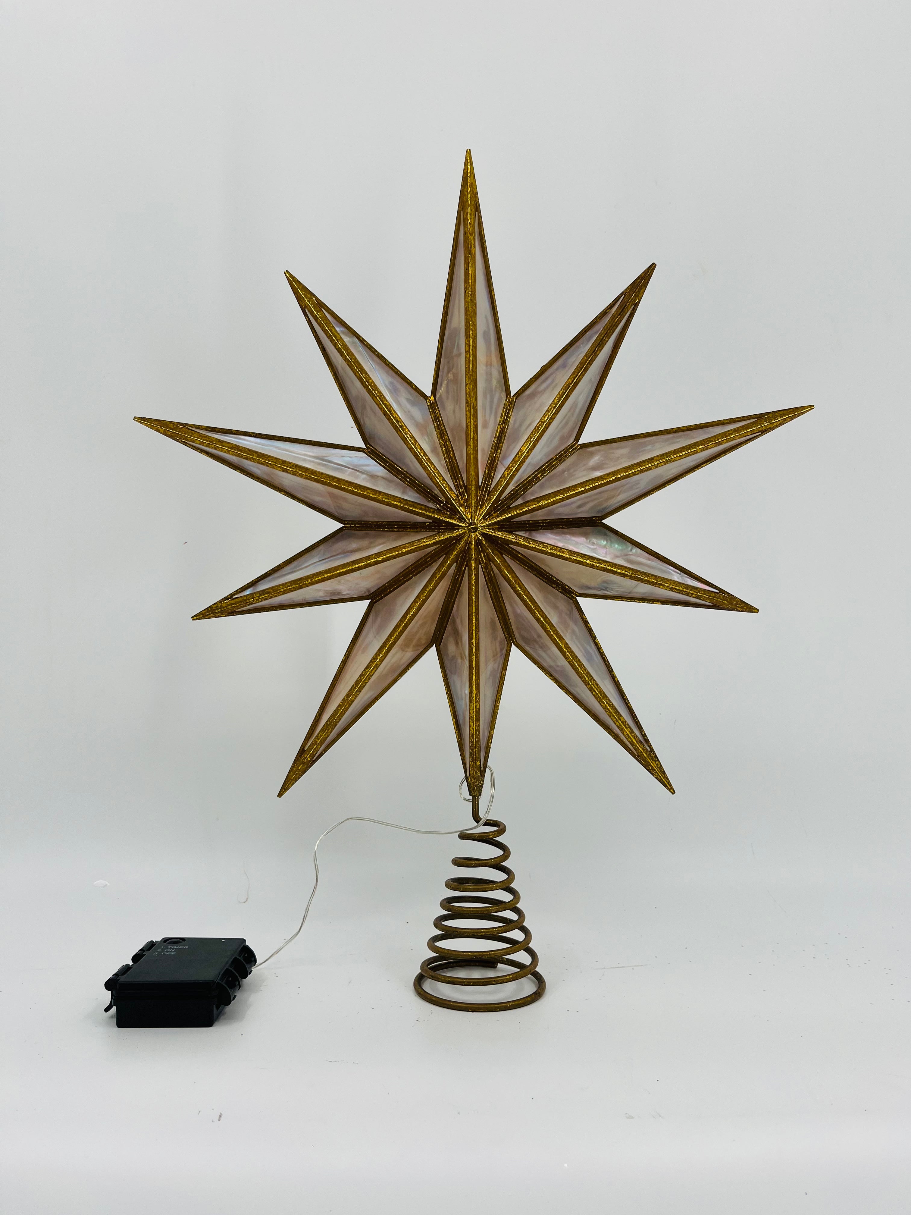 12-Point Capiz LED Star Tree Topper – Vintage Gold Christmas Decor