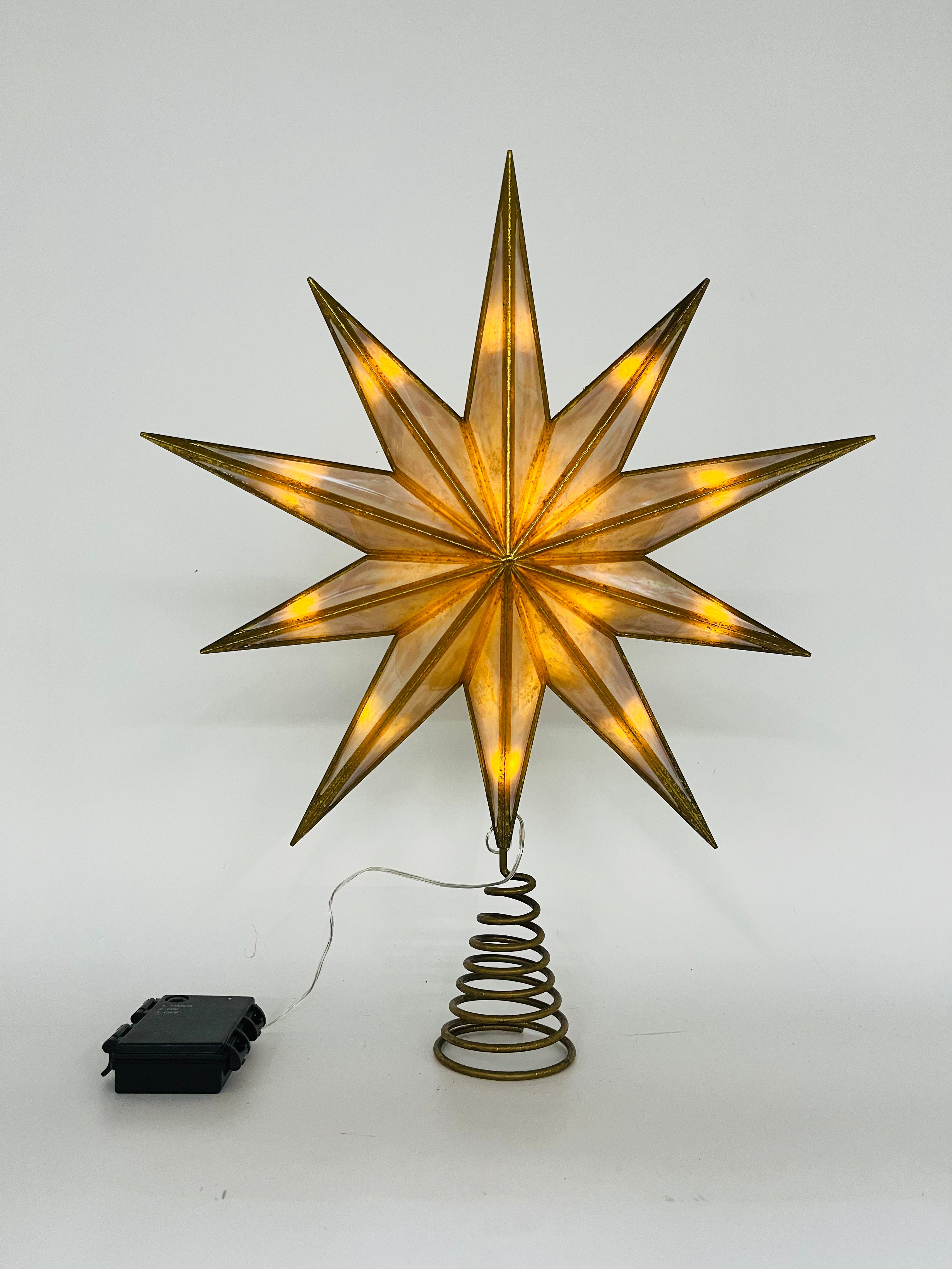 12-Point Capiz LED Star Tree Topper – Vintage Gold Christmas Decor