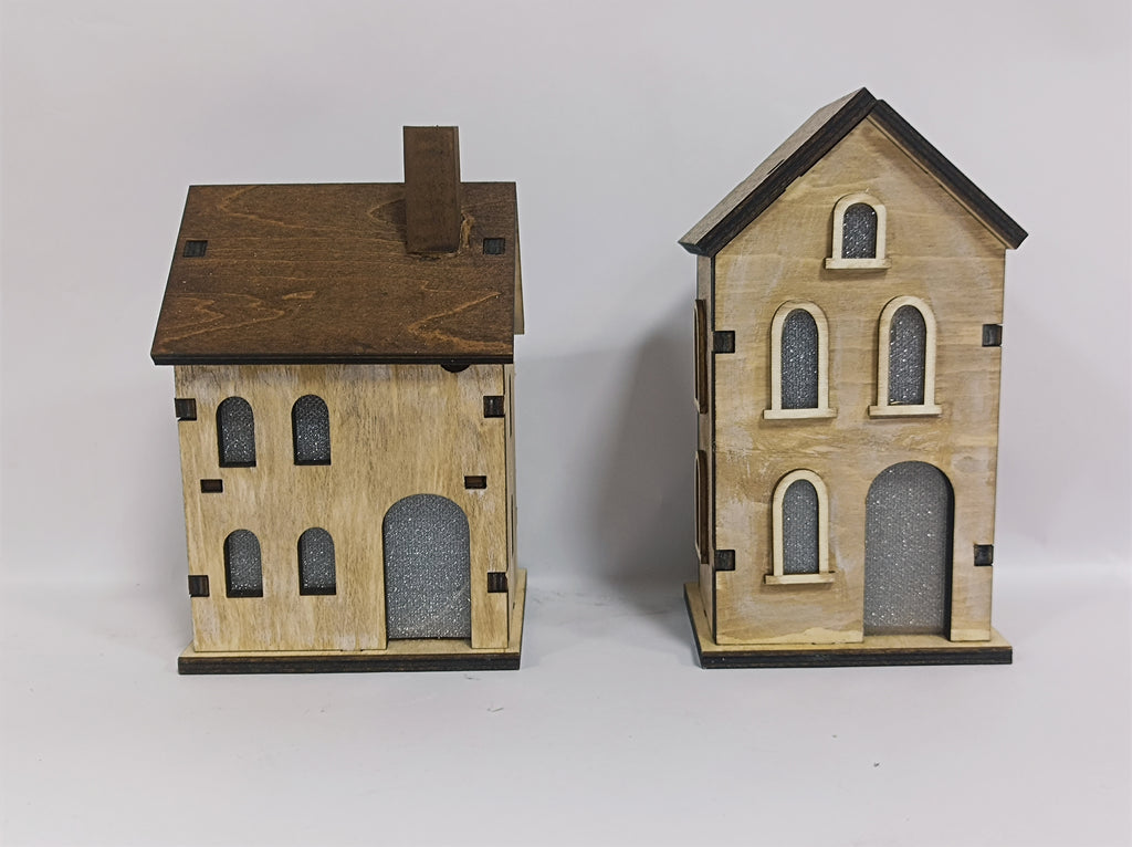 Lighted Wooden Village House Decor – Rustic LED Miniature Home