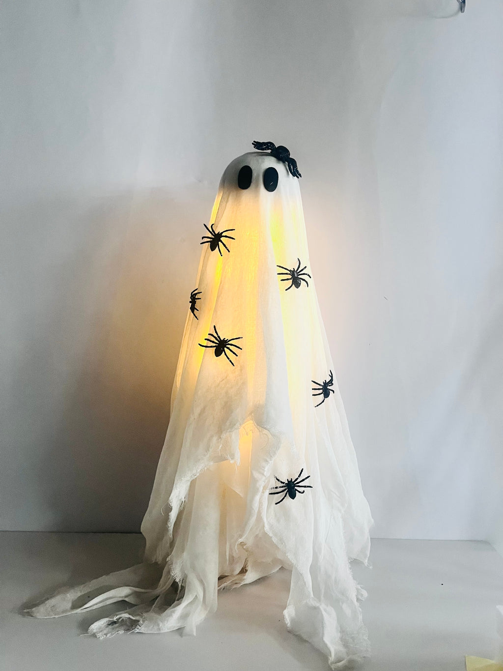 LED Lighted Ghost Decor with Spiders – Halloween Decoration