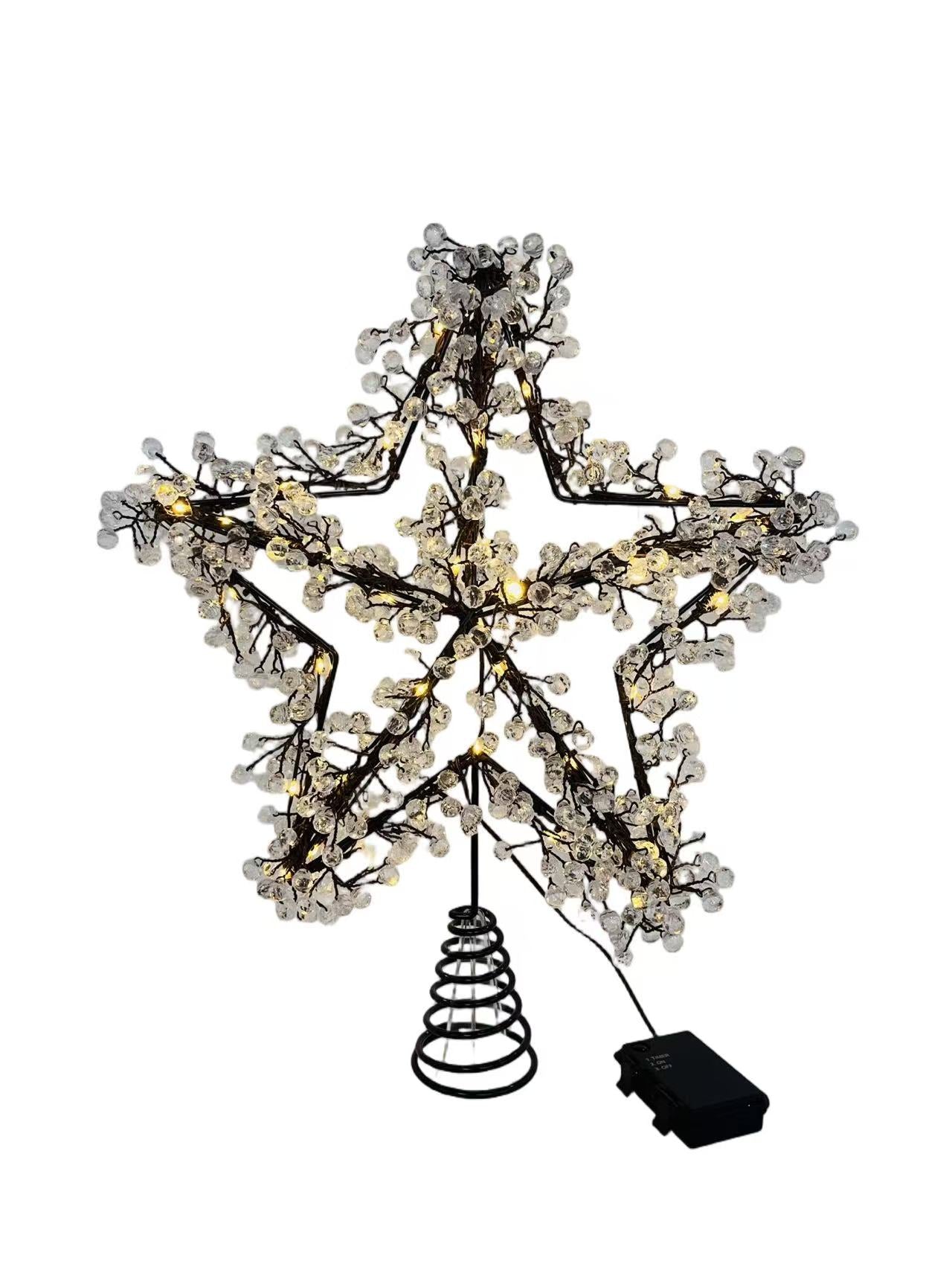 Crystal Beaded Star Tree Topper – LED Christmas Decor