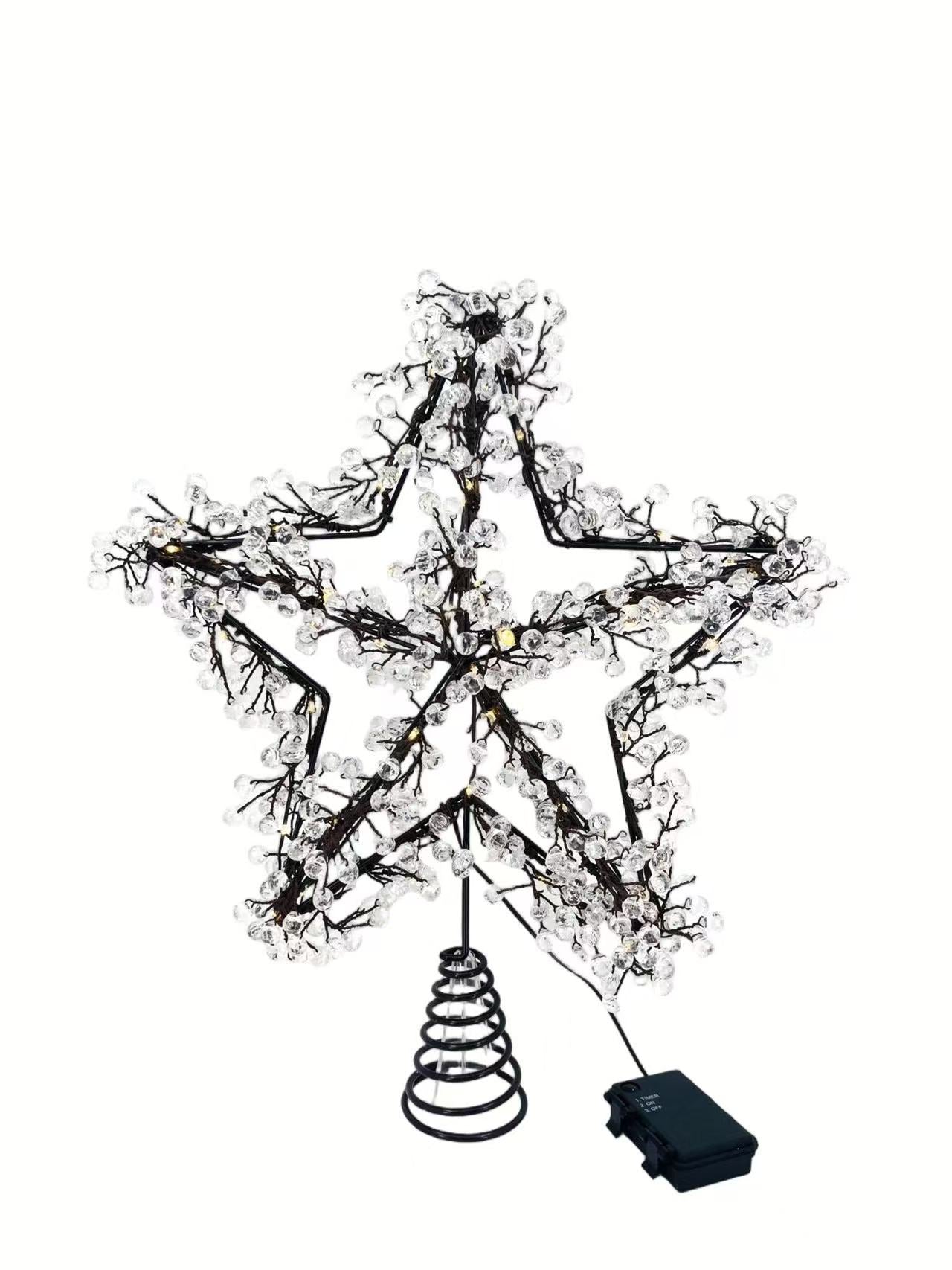 Crystal Beaded Star Tree Topper – LED Christmas Decor