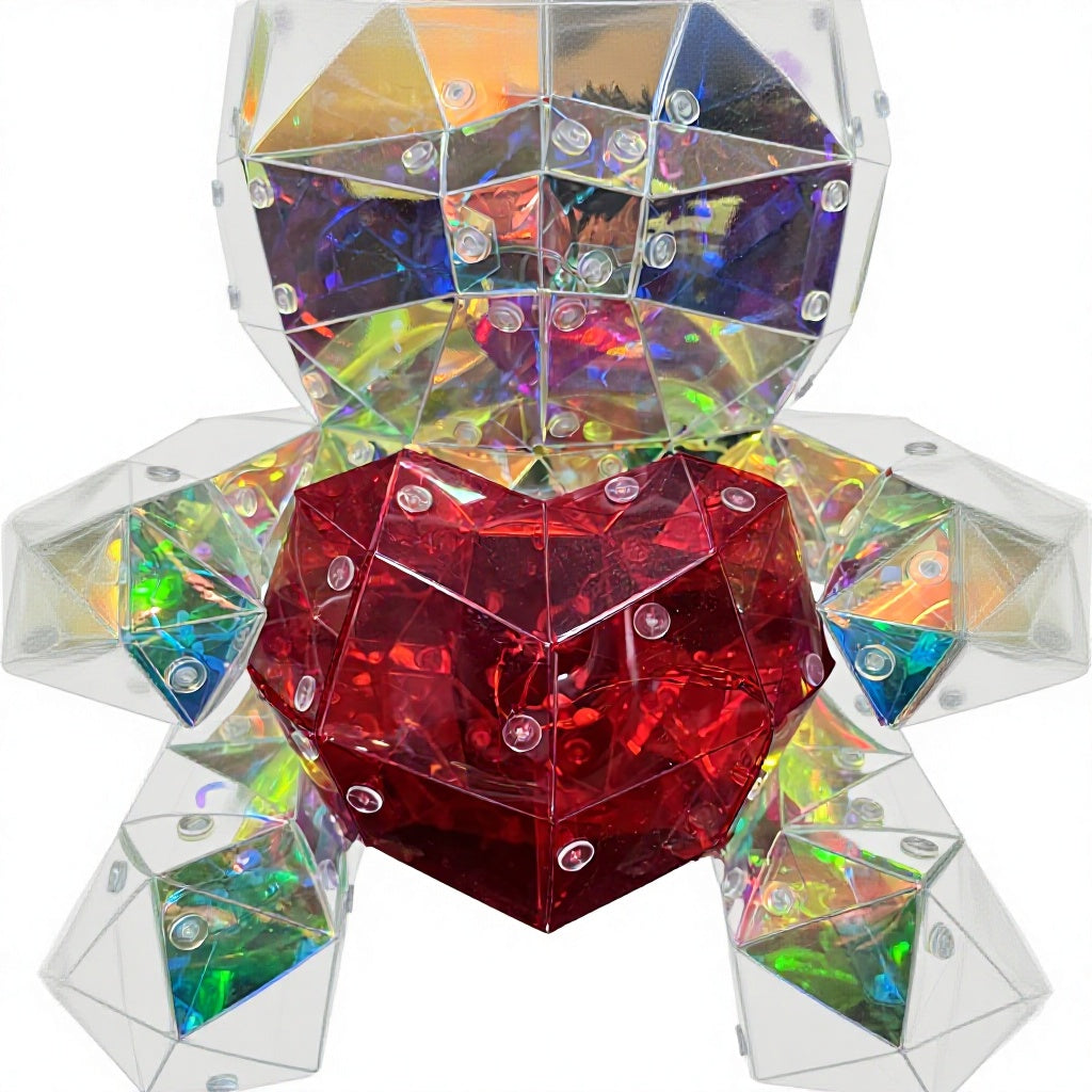 Iridescent Holographic Bear with Heart – LED Light-Up Decor