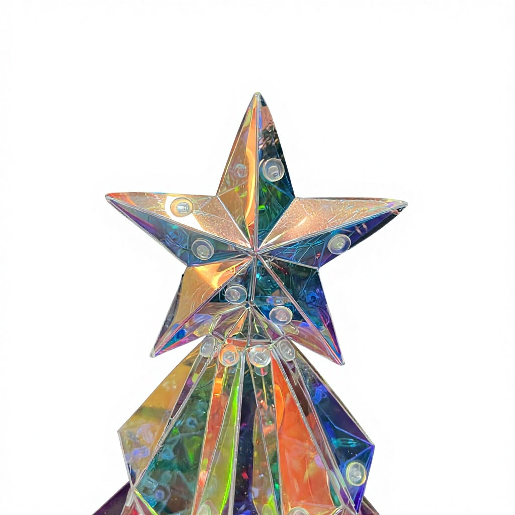 LED Iridescent Holographic Christmas Tree – Light-Up Tabletop Decor