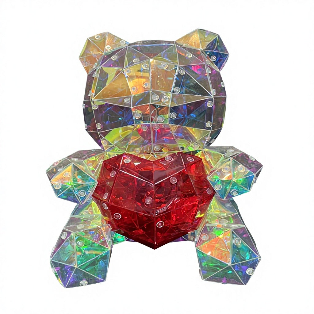 Iridescent Holographic Bear with Heart – LED Light-Up Decor