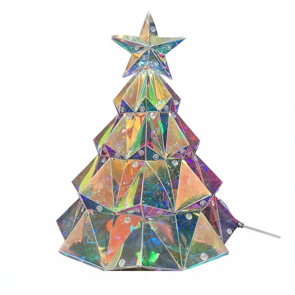 LED Iridescent Holographic Christmas Tree – Light-Up Tabletop Decor