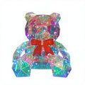 LED Holographic Iridescent Bear with Red Bow – Light-Up Decor