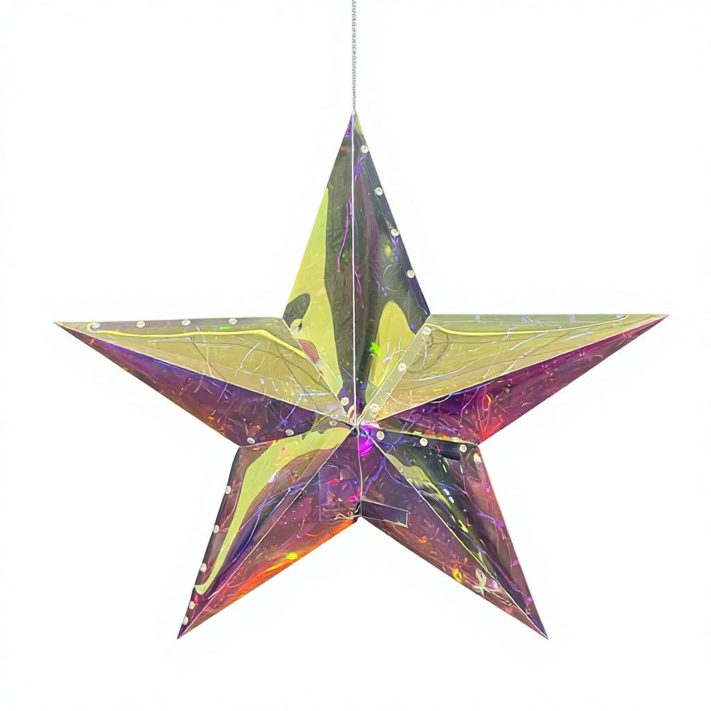 LED Iridescent Holographic Star – Light-Up Hanging Decor