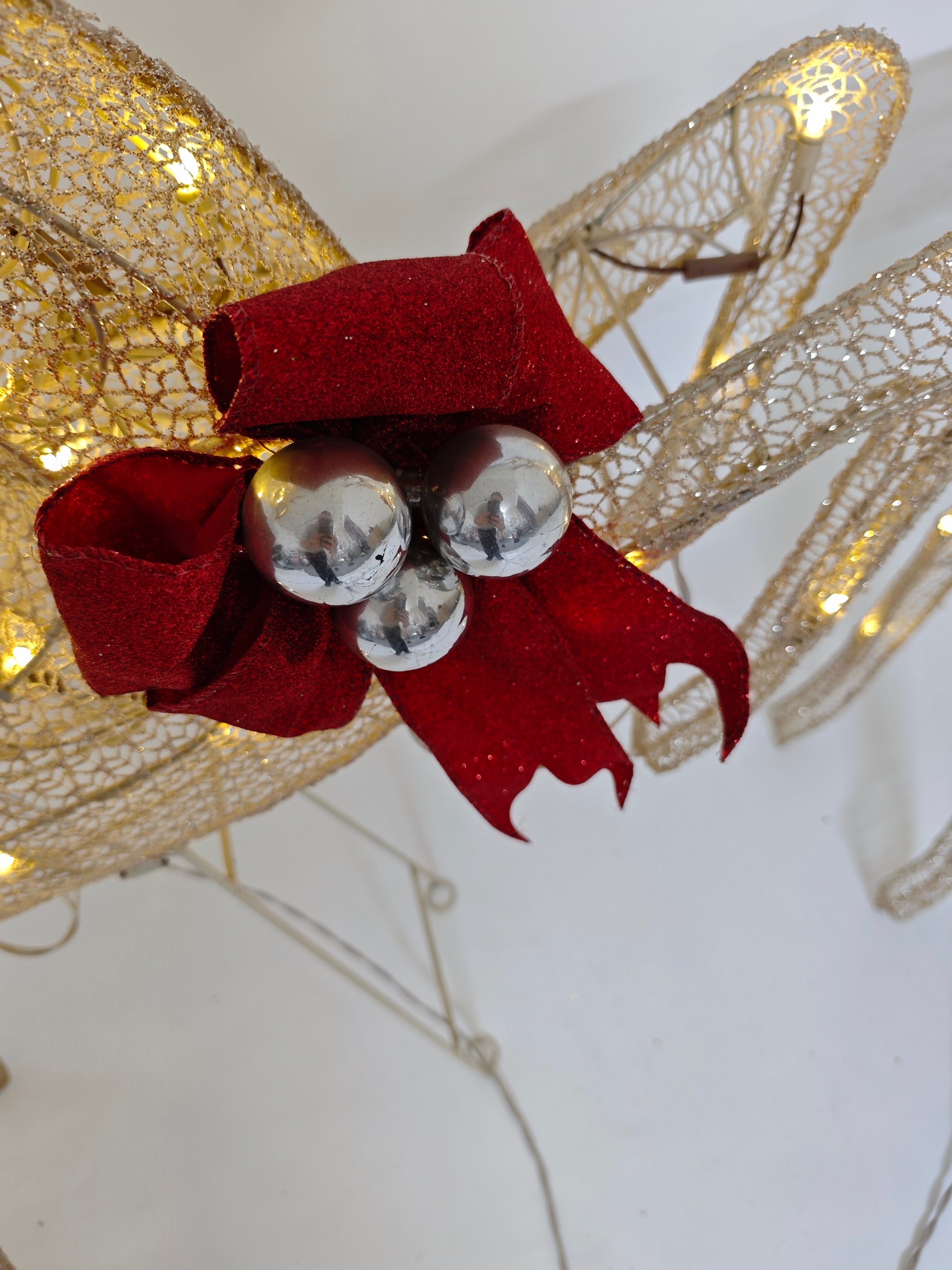 42/42/27" Light-Up Glitter Mesh Reindeer & Sleigh Set, 150 LED Lights