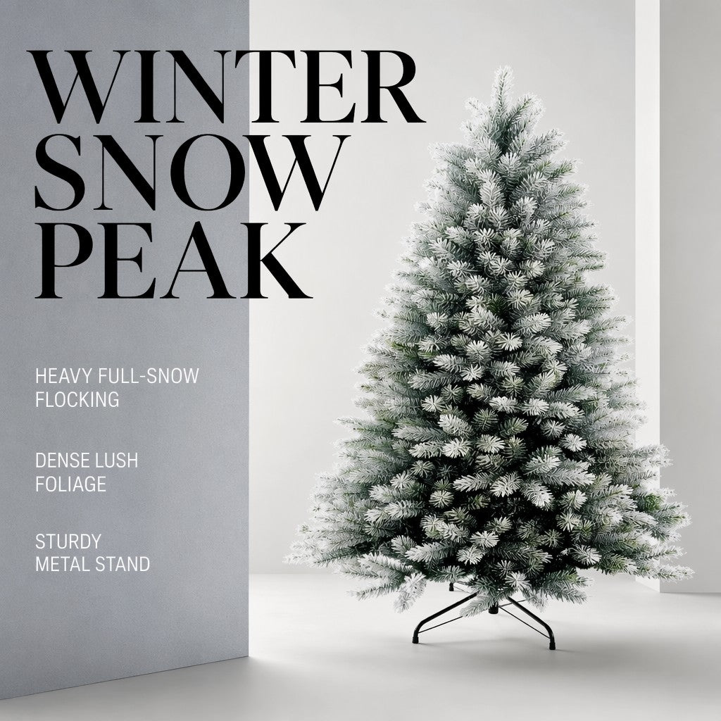 Wholesale Heavily Full Snow Flocked Artificial Spruce Christmas Tree Unlit Undecorated Dense Foliage Foldable Metal Stand Indoor Winter Holiday Decor
