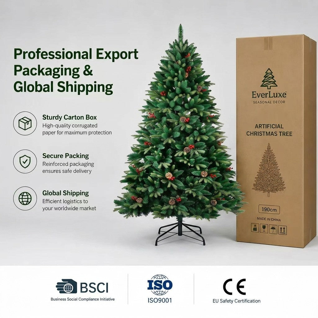 Artificial Christmas Tree with PE & PVC Foliage, Pine Cones and Red Berries
