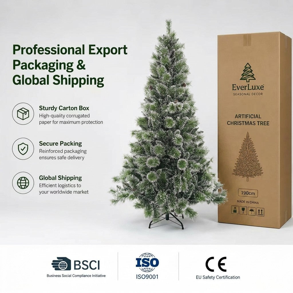 Green Automatic Expandable Christmas Tree with Mixed Pointed PVC & Pine Needle Foliage and Snow Flocking Powder