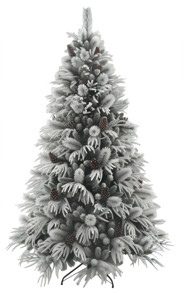 Green Automatic Expandable Snow Flocked Christmas Tree with Mixed PVC & Pine Needle Foliage and Pine Cones