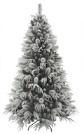 Green Automatic Expandable Snow Flocked Christmas Tree with Mixed PVC & Pine Needle Foliage and Pine Cones