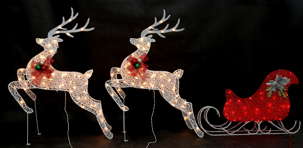 46/46/24-inch 150-light double-plane double deer pulling cart decoration