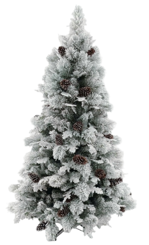 Green Automatic Expandable Snow Flocked Christmas Tree with Mixed PVC & Pine Needle Foliage and Pine Cones