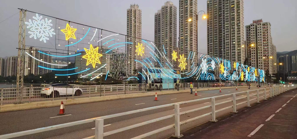 Large Outdoor Snowflake & Star Neon Festive Light Installation