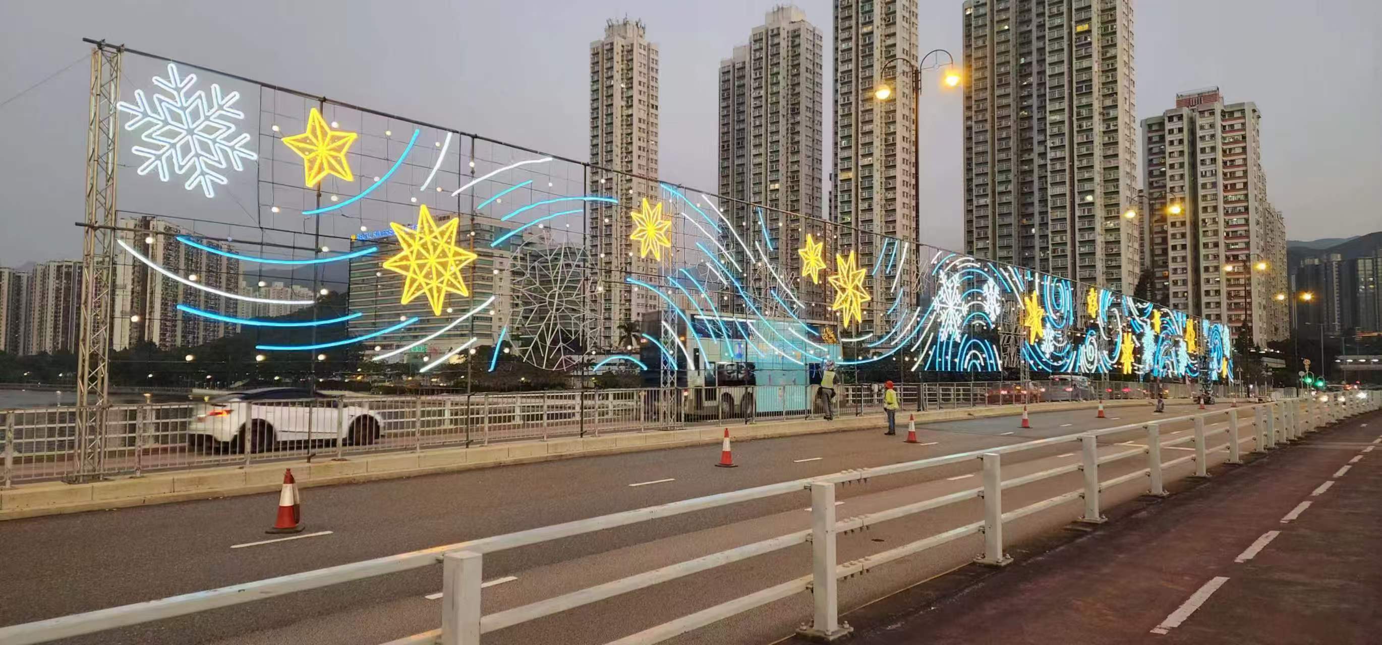 Large Outdoor Snowflake & Star Neon Festive Light Installation