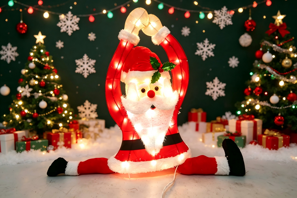 30-inch 35-light velvet-covered yoga split Santa Claus decoration