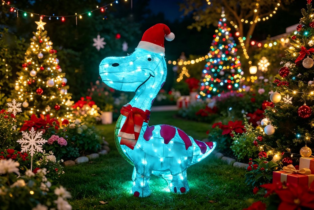 35-inch 80-light glittering fabric blue dinosaur decoration