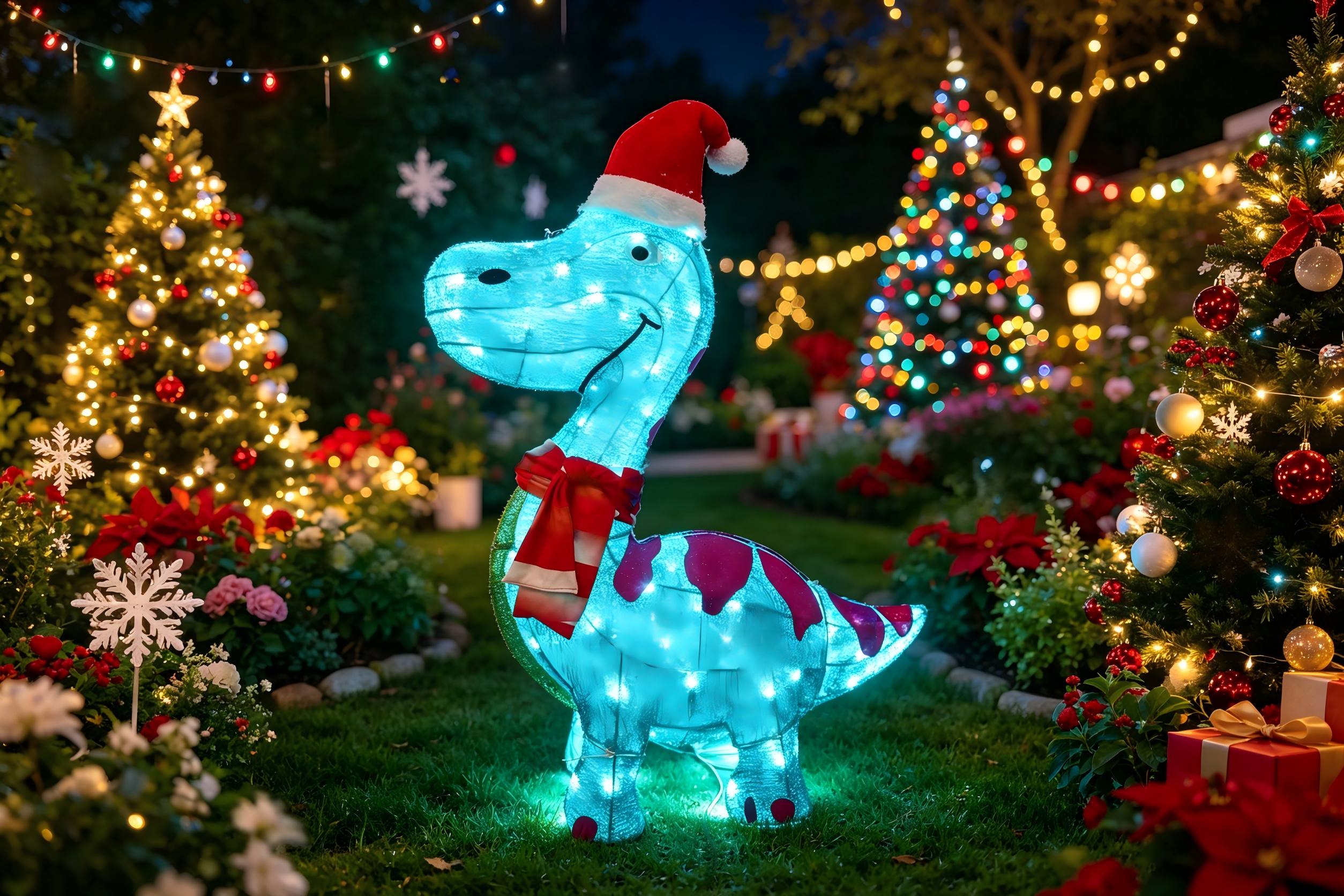 35-inch 80-light glittering fabric blue dinosaur decoration
