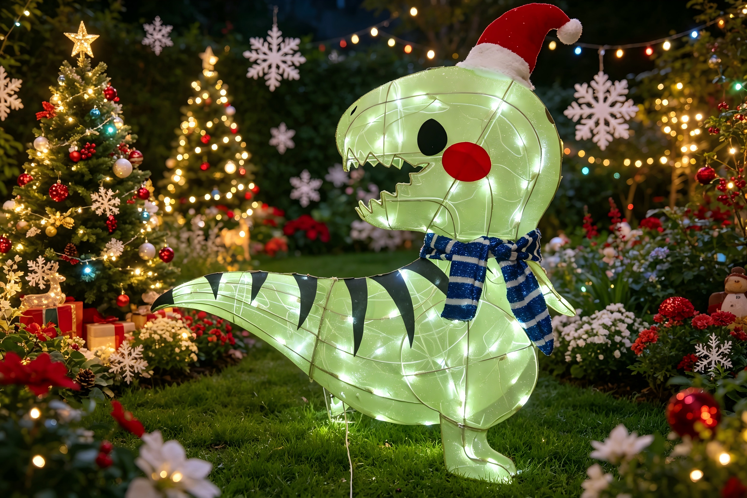 36-inch 80-light glittering fabric green dinosaur decoration