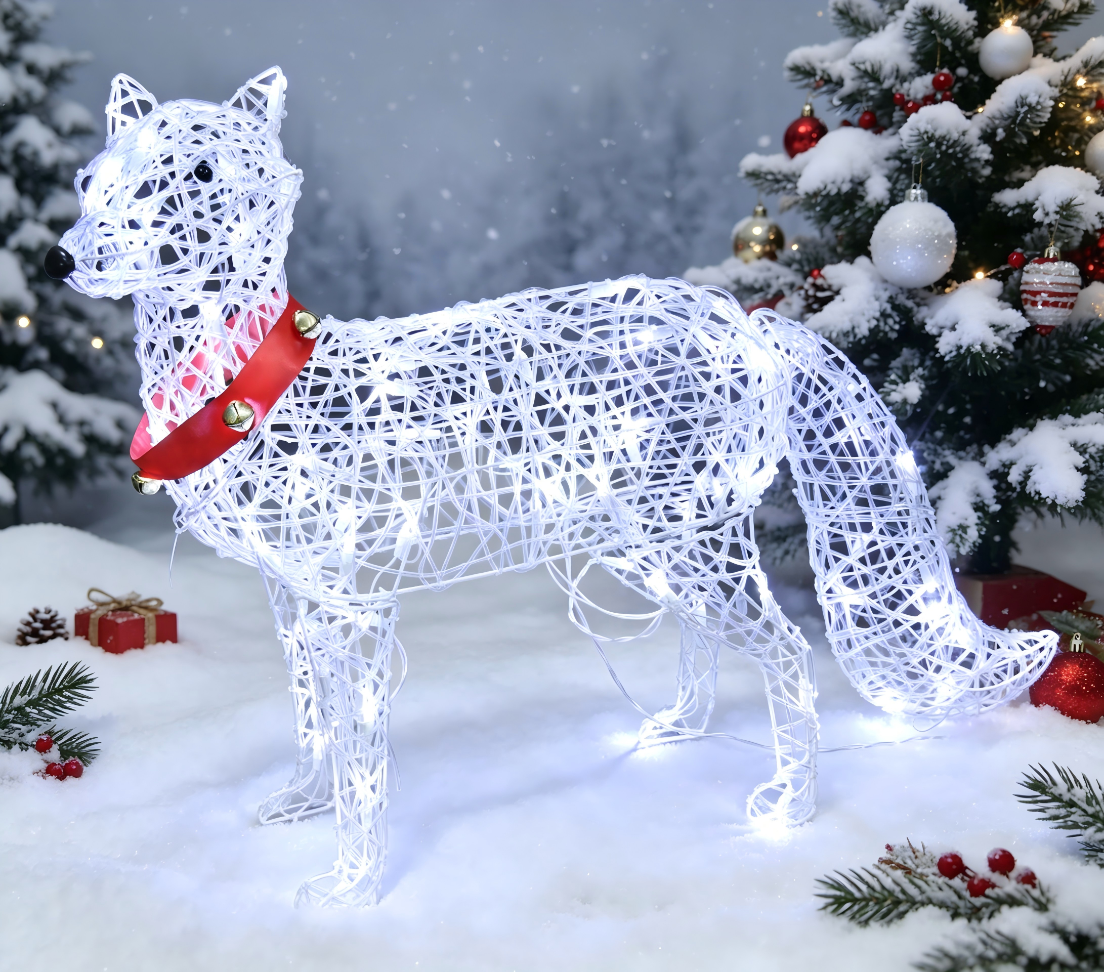 36-inch 70-light transparent tube-wrapped fox decoration