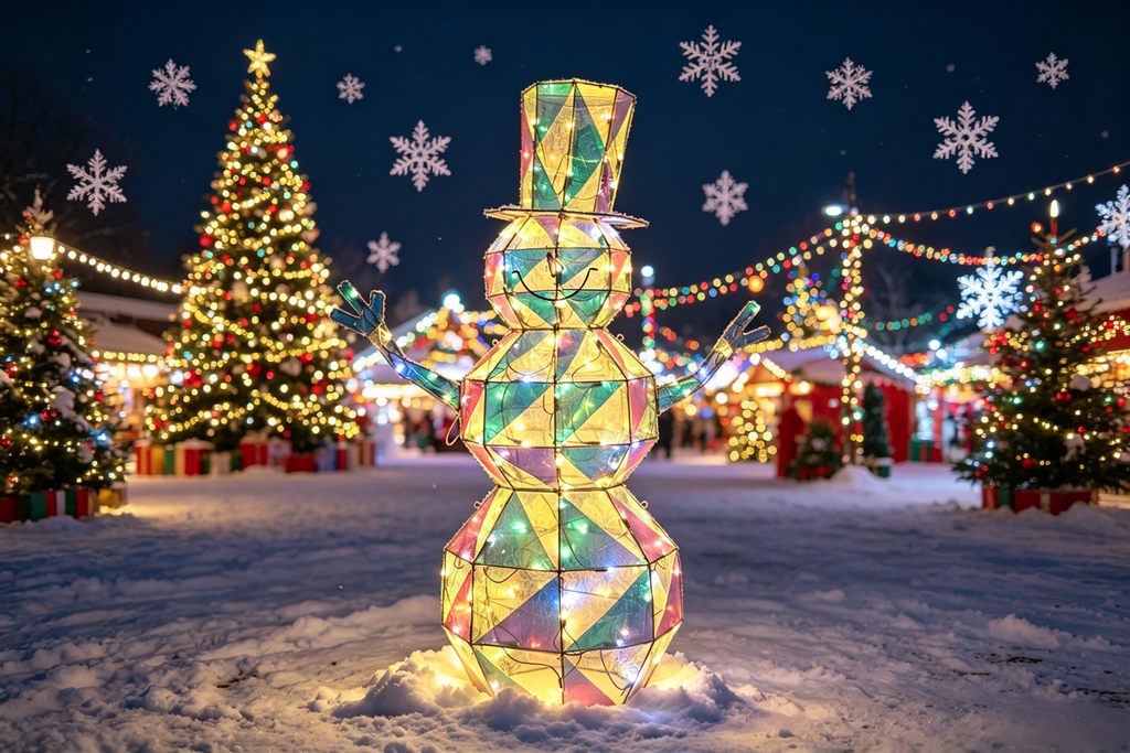 48-inch 120-light diamond-shaped iron frame with rainbow film snowman decoration