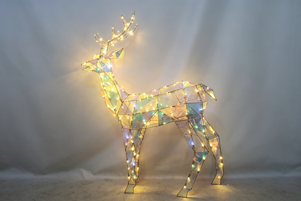 52-inch 120-light diamond-shaped iron frame with messy net cloth and rainbow film deer decoration