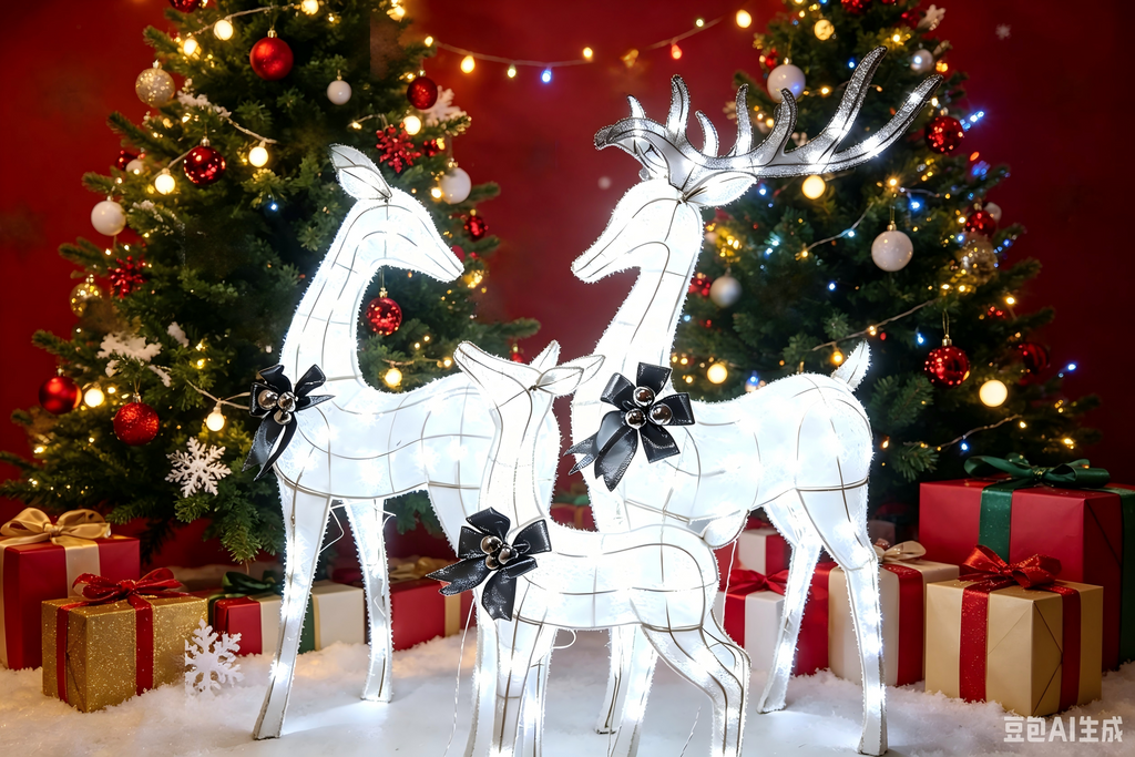 Set of 3 Lighted Reindeer (60/52/36") with 140+105+70 LEDs.