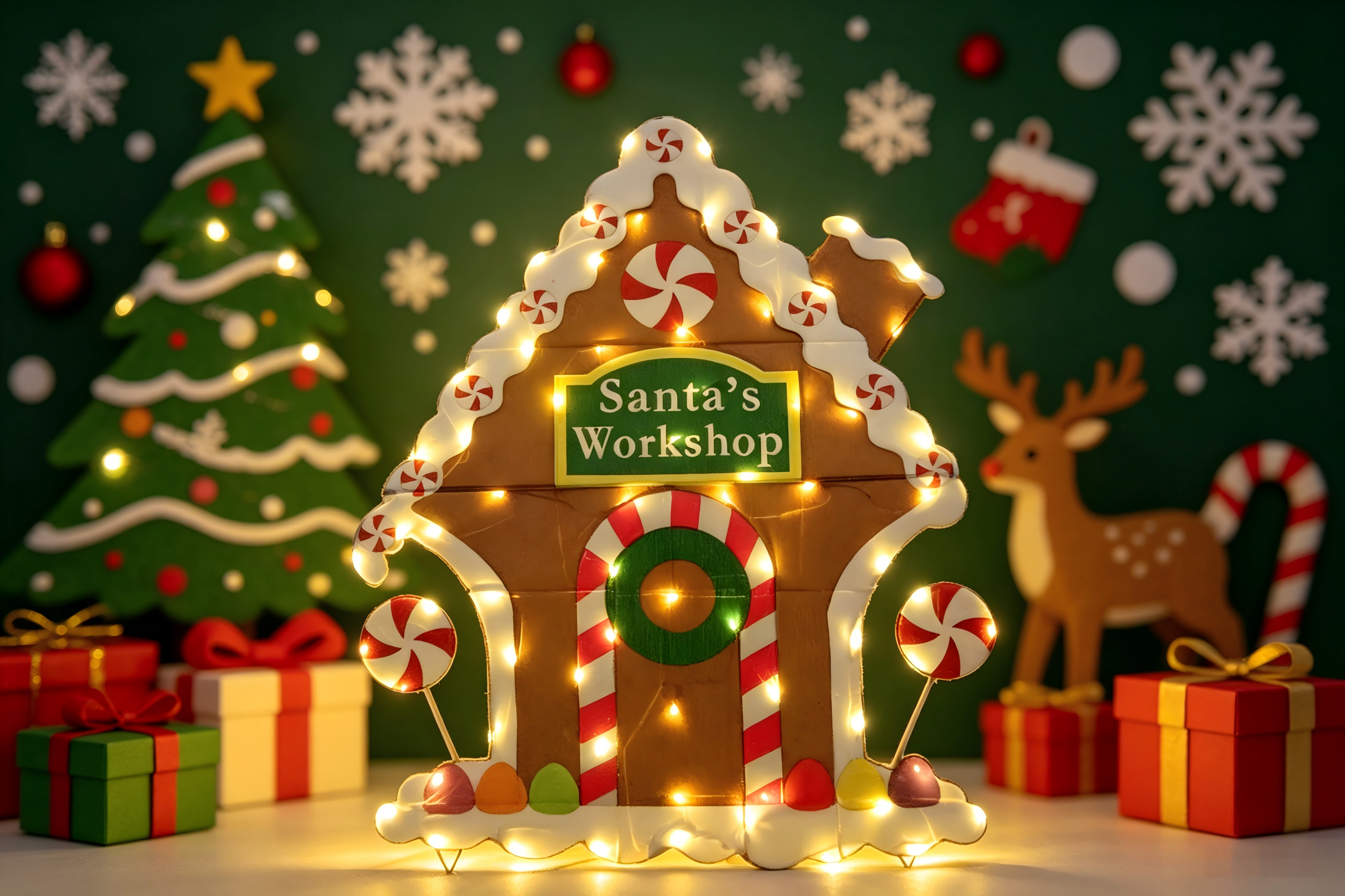 42-inch 70-Light Fabric 2D Gingerbread House Light