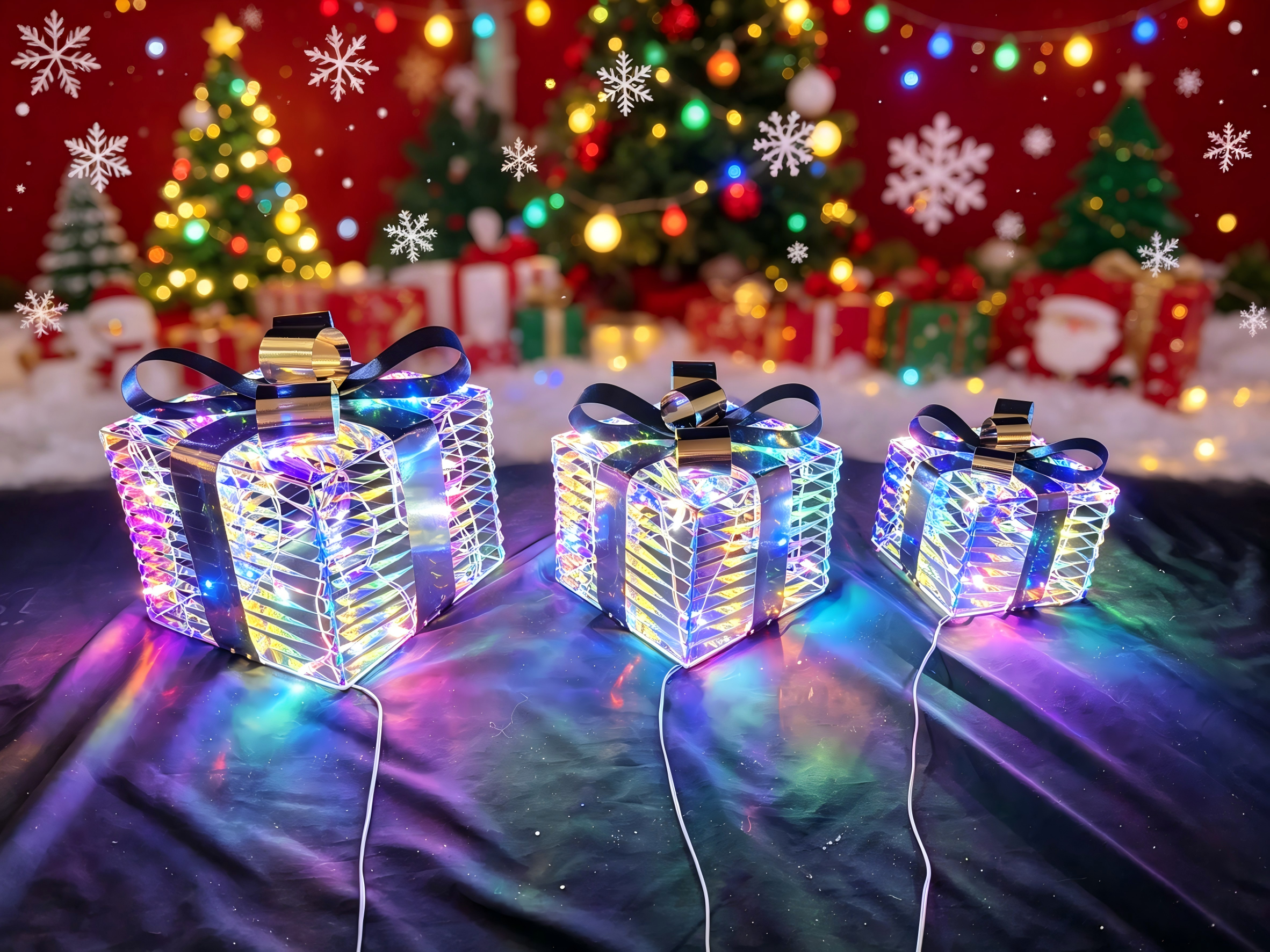 12/10/8 Inch 70-Light Iridescent Gift Box Set.