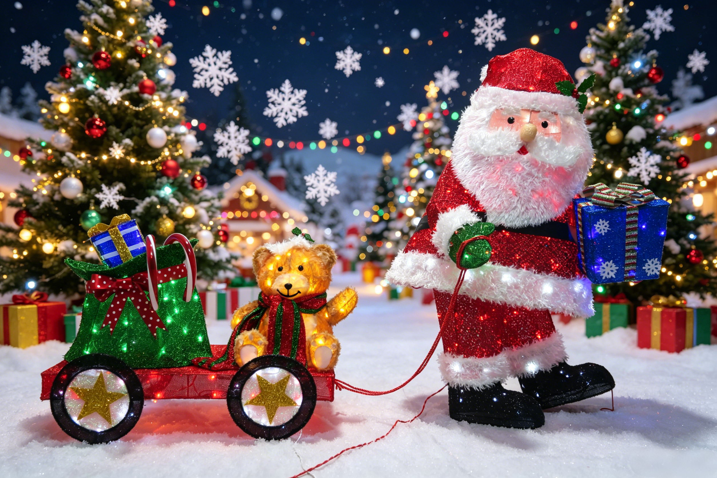 43/22-inch 200+160-light fabric-covered Santa sleigh set light