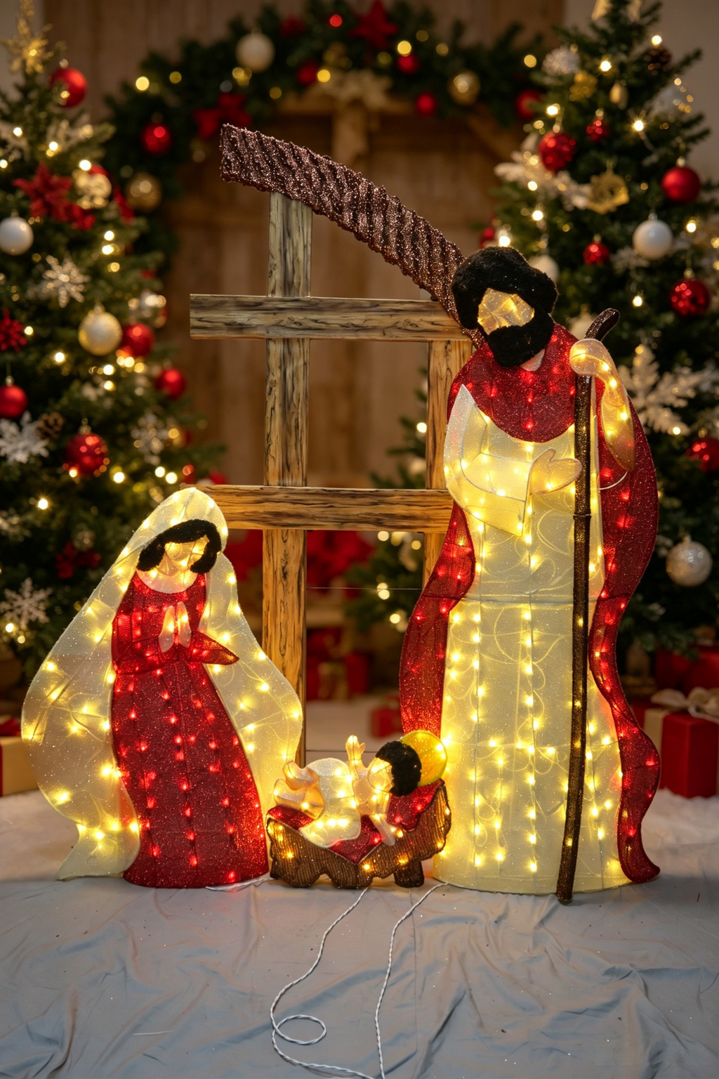 72-inch 320-light nativity scene decor with tinsel fabric