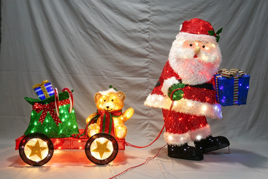 43/22-inch 200+160-light fabric-covered Santa sleigh set light