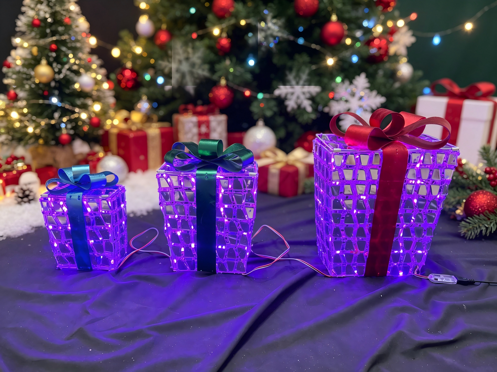 16/12/10 inch set of 3 gift boxes, equipped with 160 LED fairy lights and film pasting craft