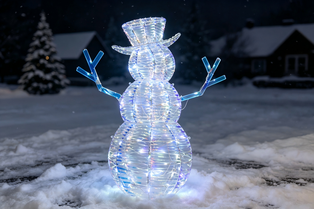 48-inch iridescent snowman light with 105 LEDs.